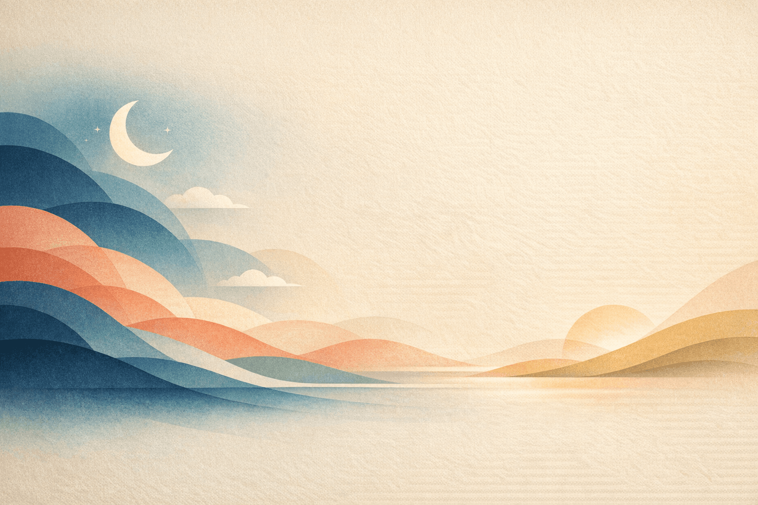 Abstract RestShore hero illustration with layered night-to-morning shapes